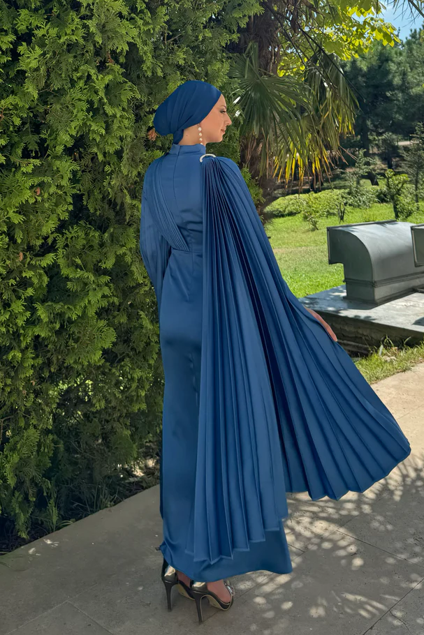 modest prom dress in indigo for muslim women